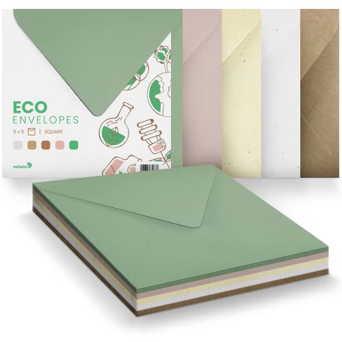 Netuno 25 Motiv-Briefumschläge Natur 153x 153 mm Umschlag-Mix farbig naturfarben Briefumschläge quadratisch elegant bunte Papierumschläge für Einladungen quadratische Briefkuverts Eco Natur Umschläge von Netuno