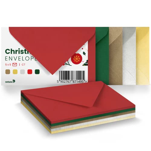 Netuno 25 Motiv-Umschläge Weihnachten DIN C7 80x 120 mm Briefumschlag-Set farbig Umschlag-Mix kleine Kuverts bunte Mini-Umschläge für Visitenkarten Businesskarten Geschenkkarten Bonuskarten Geld von Netuno