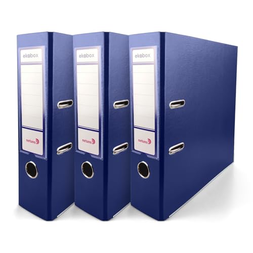 Netuno 3x Akten-Ordner Dunkelblau DIN A4 Ekobox 2-Ring-Mechanik Ringorder a4 8cm Kunststoff Ordner a4 breit Büroordner Plastikordner Briefordner a4 Ringmappe breiter Aktenordner PP-Ordner farbig von Netuno