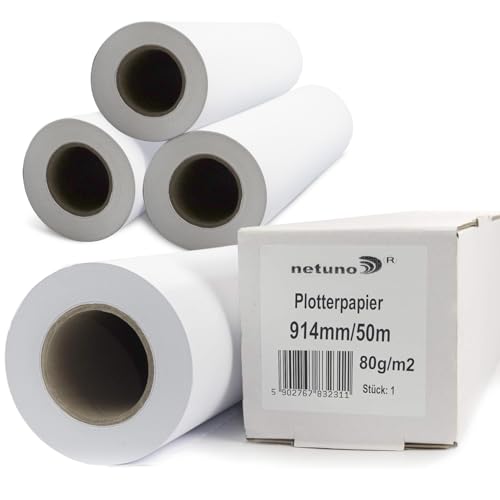 Netuno 4 Rollen Plotterpapier Weiß 80g 914 mm x 50 m 50 mm 2 Zoll Kern Zeichenrollen matt Inkjet Standardrolle für Großformatdrucker Kopierer Baupläne technische Zeichnungen Engineering Papier CAD Netuno 4 Rollen Plotterpapier Weiß 80g 914 mm x 50 m 50 mm 2 Zoll Kern Zeichenrollen matt Inkjet Standardrolle für Großformatdrucker Kopierer Baupläne technische Zeichnungen Engineering Papier CAD von Netuno