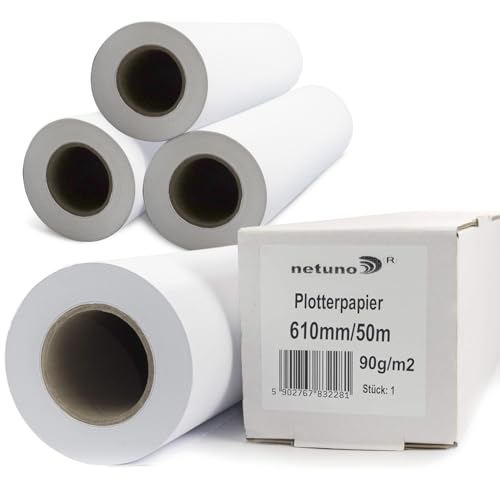 Netuno 4 Rollen Plotterpapier Weiß 90g 610 mm x 50 m 50 mm 2 Zoll Kern Zeichenrollen matt Inkjet Standardrolle für Großformatdrucker Kopierer Baupläne technische Zeichnungen Engineering Papier CAD Netuno 4 Rollen Plotterpapier Weiß 90g 610 mm x 50 m 50 mm 2 Zoll Kern Zeichenrollen matt Inkjet Standardrolle für Großformatdrucker Kopierer Baupläne technische Zeichnungen Engineering Papier CAD von Netuno