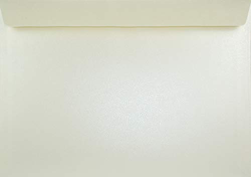 Netuno 50 Perlmutt-Creme Briefumschläge DIN C4 229x 324 mm gerade Klappe haftklebend 120g Majestic Candelight Cream große Perlmutt-Glanz-Umschläge glänzende Kuverts Perlglanz-Umschläge groß elegant von Netuno