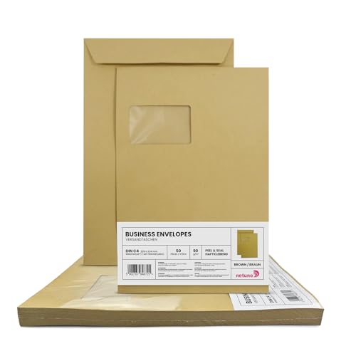 Netuno 50 Versandtaschen DIN C4 Braun 229 x 324 mm 90g braune Versandtaschen C4 groß mit Fenster links große Briefumschläge Maxibrief a4 braun Briefkuverts groß mit Sichtfenster big envelopes Netuno 50 Versandtaschen DIN C4 Braun 229 x 324 mm 90g braune Versandtaschen C4 groß mit Fenster links große Briefumschläge Maxibrief a4 braun Briefkuverts groß mit Sichtfenster big envelopes von Netuno