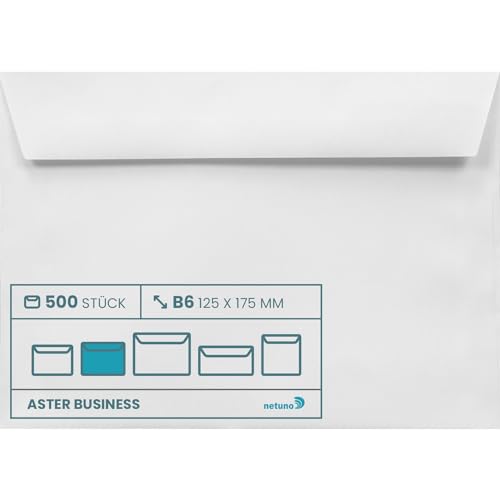 Netuno 500 Briefumschläge Weiß DIN B6 125 x 175 mm 100g Aster Business Briefkuverts haftklebend ohne Fenster weiße Geschäftsumschläge Premium Papier Briefkuverts B6 elegant für Einladungs-Karten von Netuno