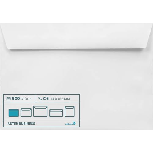 Netuno 500 Briefumschläge Weiß DIN C6 114 x 162 mm 120g Aster Business Briefkuverts haftklebend ohne Fenster weiße Geschäftsumschläge Premium Papier Briefkuverts C6 elegant für Einladungs-Karten von Netuno