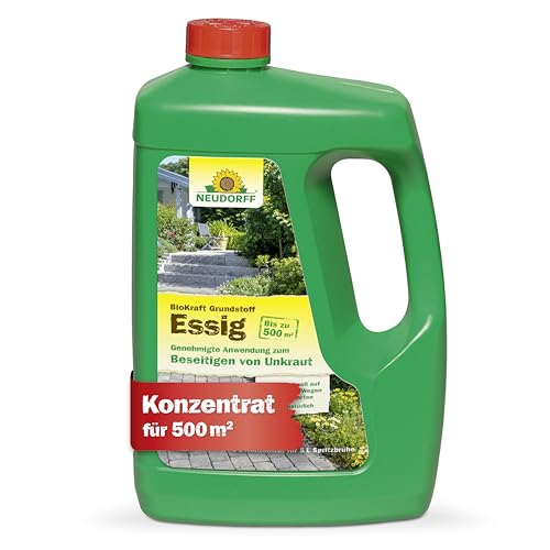 Neudorff BioKraft Grundstoff Essig Konzentrat – 100% natürlicher Unkrautvernichter für 500 m² befestigte Flächen wie Wege und Terrassen, 3 Liter von Neudorff