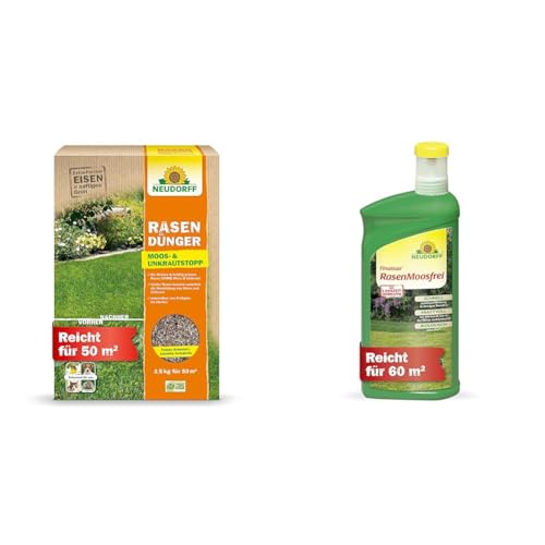 Rasendünger Moos- & UnkrautStopp 2,5 kg plus Finalsan RasenMoosfrei 1 Liter von Neudorff