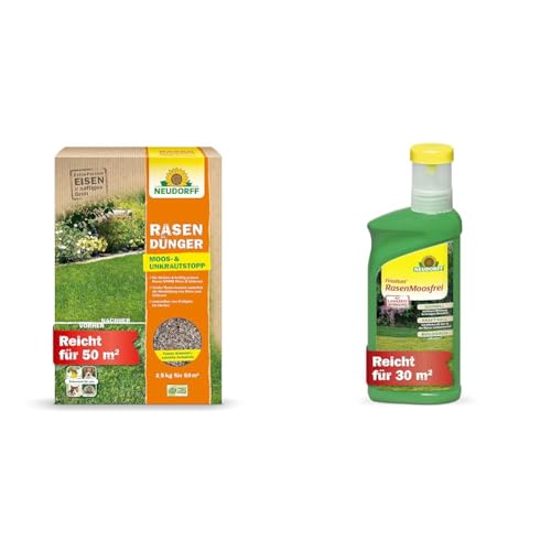 Rasendünger Moos- & UnkrautStopp 2,5 kg plus Finalsan RasenMoosfrei 500 ml von Neudorff