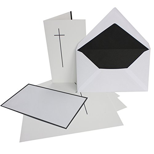 15x Trauerkarten-Set mit Kreuz ca. B6 11,4 x 19,5 cm & Trauer-Umschlägen mit handgeränderten schwarzem Rand & schwarzem Futter, Faltkarten Trauer-Anzeigen von FarbenFroh by GUSTAV NEUSER