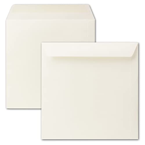 200x quadratische Briefumschläge 24 x 24 cm, Creme (Cremeweiß), Nassklebung, dickes Papier 120 g/m² - Umschläge für quadratische Karten von Neuser