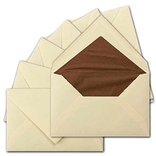 25x Vintage Briefumschläge gefüttert - echtes Büttenpapier - 11,8 x 18,2 cm - Diplomaten Format - Elfenbein (Creme) halbmatt - Nassklebung - mit Seidenfutter von Neuser