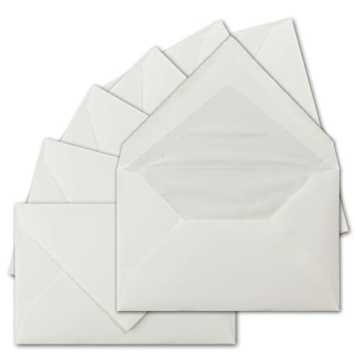 50x Vintage Briefumschläge gefüttert - echtes Büttenpapier - 11,8 x 18,2 cm - Diplomaten Format - Naturweiß (Weß) halbmatt - Nassklebung - mit Seidenfutter von Neuser