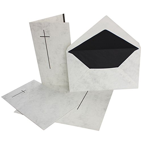 Neuser 100 stück Trauerkarten-set- Doppel-Karte (11,4x19,5 cm) mit Umschlag 12x20 cm, marmoriert mit Trauer-Kreuz für Trauer-Anzeige bei Todesfall von Neuser