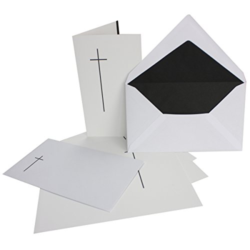FarbenFroh by GUSTAV NEUSER 100x Trauerkarten-Set mit Kreuz ca. B6 11,4 x 19,5 cm & Trauer-Umschlägen mit schlichtem Kreuz & schwarzem Futter, Faltkarten Trauer-Anzeigen von FarbenFroh by GUSTAV NEUSER