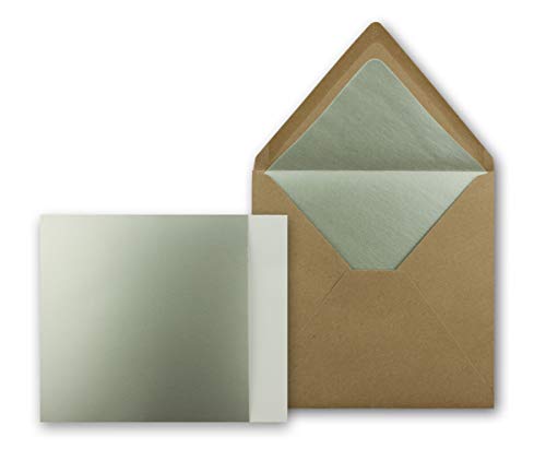 Neuser 200x Silber-Metallic Faltkarten-Set - Quadratisch - mit gefütterten Kraftpapier Briefumschlägen & Einlegern - 15 x 15 cm - Einladungskarten-Set von Gustav von Neuser