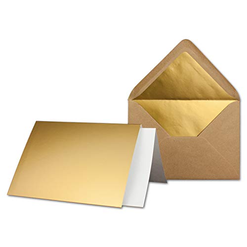 Neuser 40x Gold-Metallic Faltkarten-SET - DIN B6 - mit gefütterten Kraftpapier Briefumschlägen & Einlegern - 11,5 x 17,0 cm - Einladungskarten-Set von Gustav von Neuser