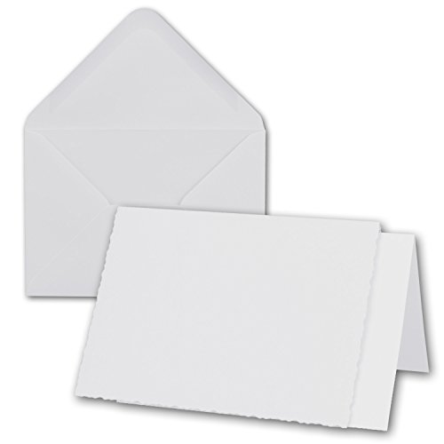 Neuser 50x weißes DIN A6 Falt-Karten-Set mit Bütten-Rand-Schnitt & Brief-Umschlägen & Einlege-Blätter I 10,4 x 14,8 cm I Papier-Bastel-Set inklusive hochwertiger Box I Gustav von Neuser