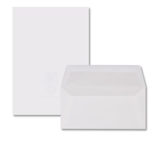 Neuser 75 Sets Gohrsmühle Feinstpapier mit abgepasstem Wasserzeichen - Weiß Matt DIN A4 - Umschläge DIN Lang gefüttert mit hellgrauem Seidenpapier 80 g/m² von Neuser
