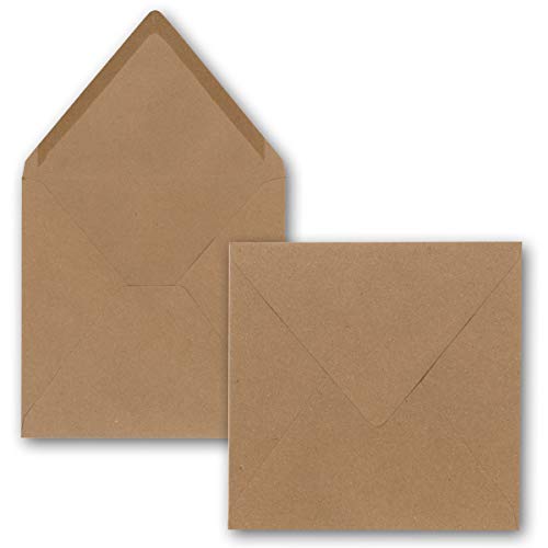 Quadratische Umschläge 150 Stück Braun (Kraftpapier) sehr Stabil 120 g/m² - 140x140 mm (14,0x14,0 cm) Nassklebung mit spitze Klappe FarbenFroh NEUSER von Neuser