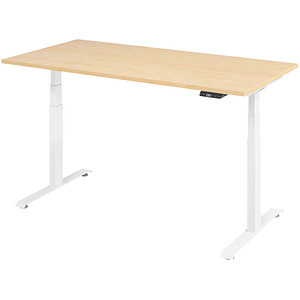 Base Lite elektrisch höhenverstellbarer Schreibtisch ahorn rechteckig, T-Fuß-Gestell weiß 160,0 x 80,0 cm von Neutral