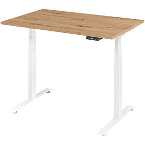 Base Lite elektrisch höhenverstellbarer Schreibtisch asteiche rechteckig, T-Fuß-Gestell weiß 120,0 x 80,0 cm von Neutral