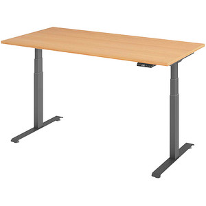 Base Lite elektrisch höhenverstellbarer Schreibtisch buche rechteckig, T-Fuß-Gestell grau 160,0 x 80,0 cm von Neutral