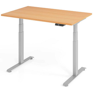 Base Lite elektrisch höhenverstellbarer Schreibtisch buche rechteckig, T-Fuß-Gestell silber 120,0 x 80,0 cm von Neutral