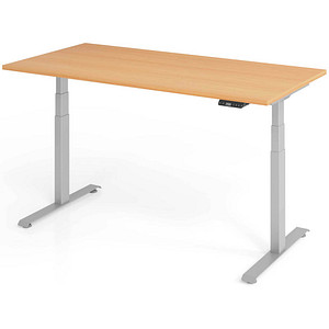 Base Lite elektrisch höhenverstellbarer Schreibtisch buche rechteckig, T-Fuß-Gestell silber 160,0 x 80,0 cm von Neutral