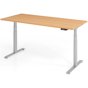 Base Lite elektrisch höhenverstellbarer Schreibtisch buche rechteckig, T-Fuß-Gestell silber 180,0 x 80,0 cm von Neutral