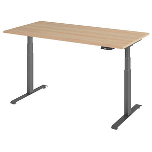 Base Lite elektrisch höhenverstellbarer Schreibtisch eiche rechteckig, T-Fuß-Gestell grau 160,0 x 80,0 cm von Neutral