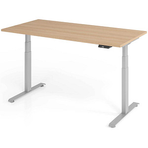 Base Lite elektrisch höhenverstellbarer Schreibtisch eiche rechteckig, T-Fuß-Gestell silber 160,0 x 80,0 cm von Neutral