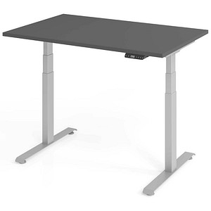 Base Lite elektrisch höhenverstellbarer Schreibtisch grafit rechteckig, T-Fuß-Gestell silber 120,0 x 80,0 cm von Neutral