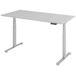 Base Lite elektrisch höhenverstellbarer Schreibtisch lichtgrau rechteckig, T-Fuß-Gestell silber 160,0 x 80,0 cm von Neutral