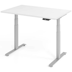 Base Lite elektrisch höhenverstellbarer Schreibtisch weiß rechteckig, T-Fuß-Gestell silber 120,0 x 80,0 cm von Neutral