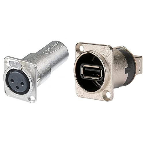 Neutrik - NA3FDM Female-Male Durchgangs Adapter 144589 & NAUSB-W Reversibler USB-Adapter (Typ A und B), Nickel D-Gehäuse von Neutrik