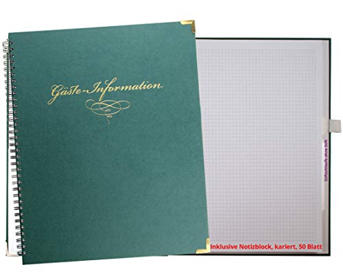 Gästeinformationsmappe, Hotelmappe, Zimmermappe mit 5 Prospekthüllen, Dreieckstasche, Visitenkarte, Schreiblock, Einband grün mit Goldprägung Gästeinformationsmappe, Hotelmappe, Zimmermappe mit 5 Prospekthüllen, Dreieckstasche, Visitenkarte, Schreiblock, Einband grün mit Goldprägung von Neuwieder Kalender Verlag GmbH