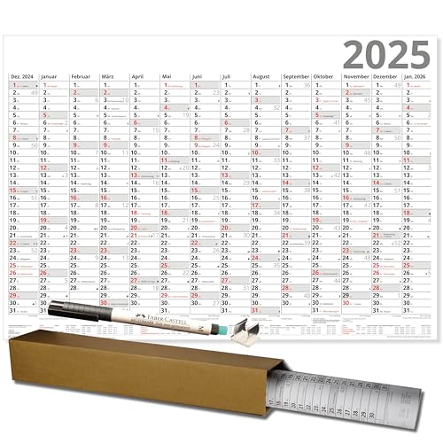 Großer Wandkalender 2025 abwischbar xxl in Rot mit Folienstift Jahreskalender abwaschbar, Wandkalender groß, Plakat Kalender Sonn-und Feiertage in Rot mit Stift und Clip von Neuwieder Kalender Verlag GmbH