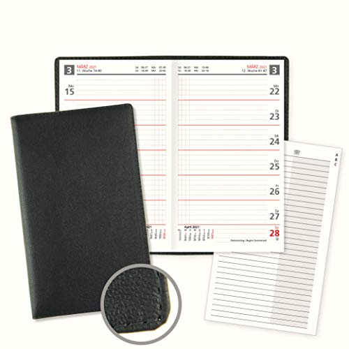 Lederkalender Taschenkalender 2025 aus Leder als Wochenübersicht Sonn- und Feiertage in Rot mit 8-seitigen Adressheft von Neuwieder Kalender Verlag GmbH