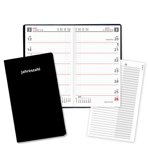 Wochentaschenkalender 25 Sekunda 2025 Taschenplaner in Rot mit Adressheft und PVC Einband in Schwarz Made in Germany von Neuwieder Kalender Verlag GmbH