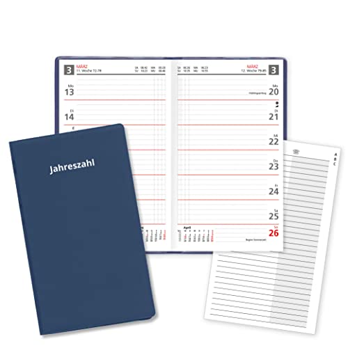 Wochentaschenkalender für das Jahr 2025 Sekunda Taschenplaner in Rot mit Adressheft und PVC Einband in Blau Made in Germany von Neuwieder Kalender Verlag GmbH