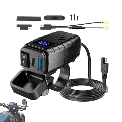 Nevalerra Motorrad-Handy-LadegerätAusgestattet Zwei USB-C-PD-, Motorrad-USB-Ladegerät | PD & Quick Charger 3.0 QC3.0 Schnellladung,USB-Anschluss, Schnellladegerät PD 3.0-Ladebuchse für Motorräder von Nevalerra