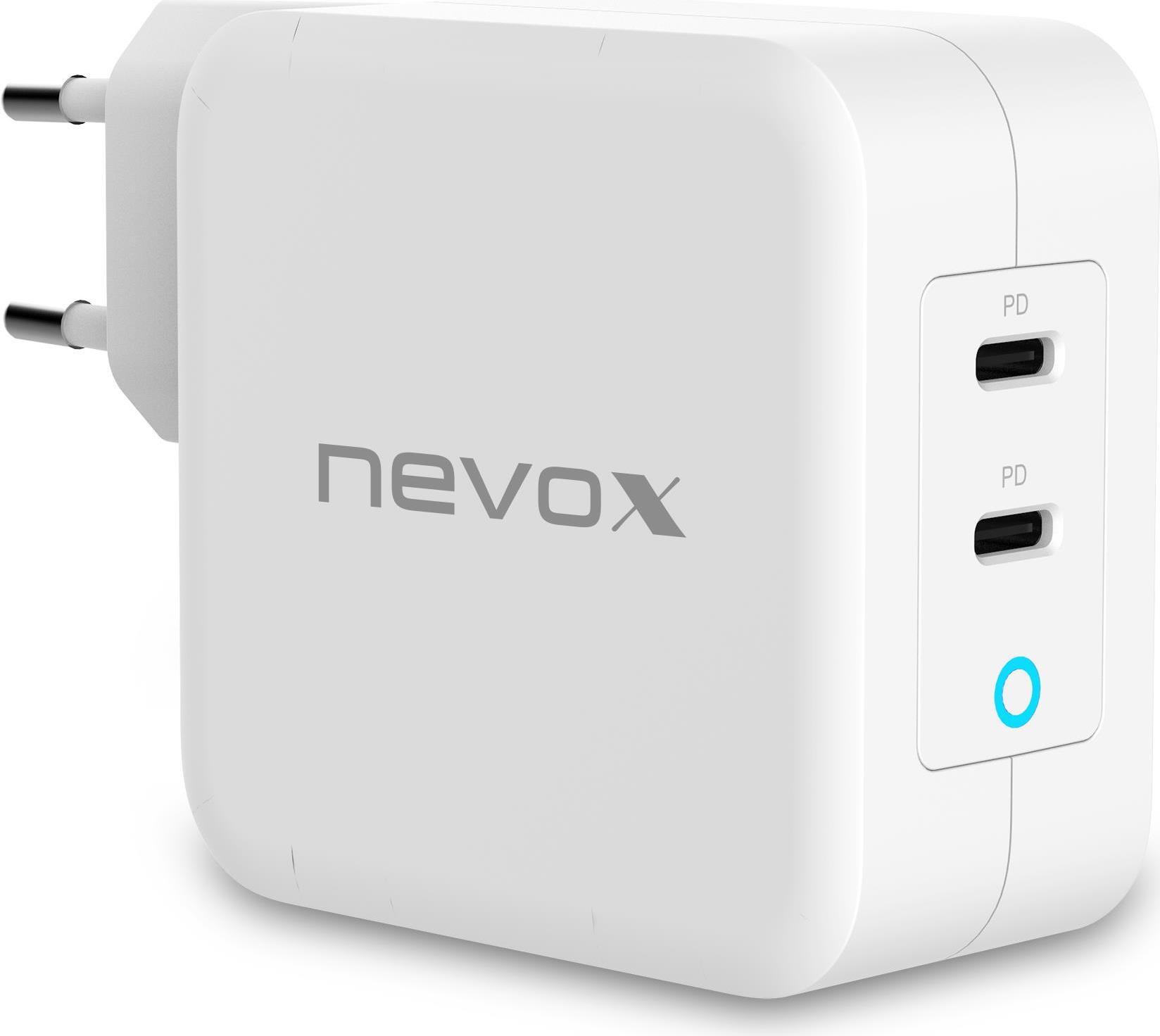 Nevox Charger GaN - Netzteil - 100 Watt - 5 A - PD - 2 Ausgabeanschlussstellen (2 x USB-C) - weiß (1918) von Nevox