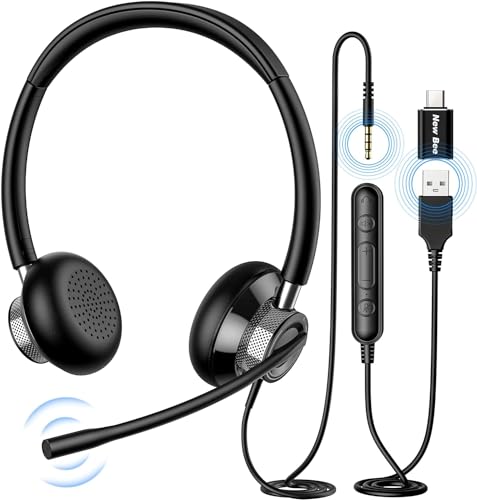 Headset PC New Bee Computer Headset mit Mikrofon Business Headset USB Typ-C 3.5mm für Call Center Office Telefonkonferenzen Skype-Chat Webinar-Präsentationen Online-Kurse von New bee