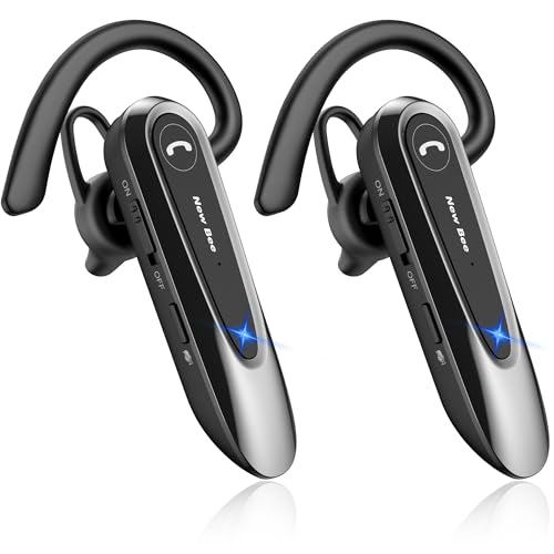 New bee Bluetooth Headset Wireless Freisprech Telefon mit Dual Mic V5.0 Freisprech-Bluetooth-Ohrhörer mit 25 Stunden Sprechzeit Mic Mute Zwei-Geräte-Verbindung für iPhone, Android und Laptop (2 Pack) von New bee