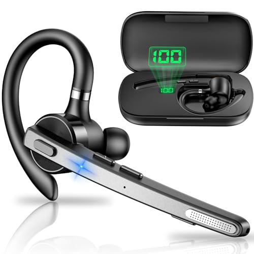 New bee Bluetooth Headset, V5.1 Wireless Freisprech Headset mit 72h Spielzeit und CVC 8.0 Dual ENC Geräuschunterdrückung Mikrofon, Bluetooth-Ohrhörer mit Ladecase für iPhone/Android/Laptop von New bee