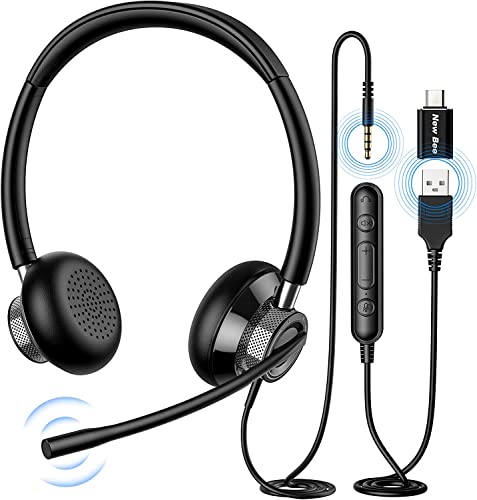 New bee Headset PC Computer Headset mit Mikrofon Business Headset USB Typ-C 3.5mm für Call Center Office Telefonkonferenzen Skype-Chat Webinar-Präsentationen Online-Kurse(5 Stücks) von New bee