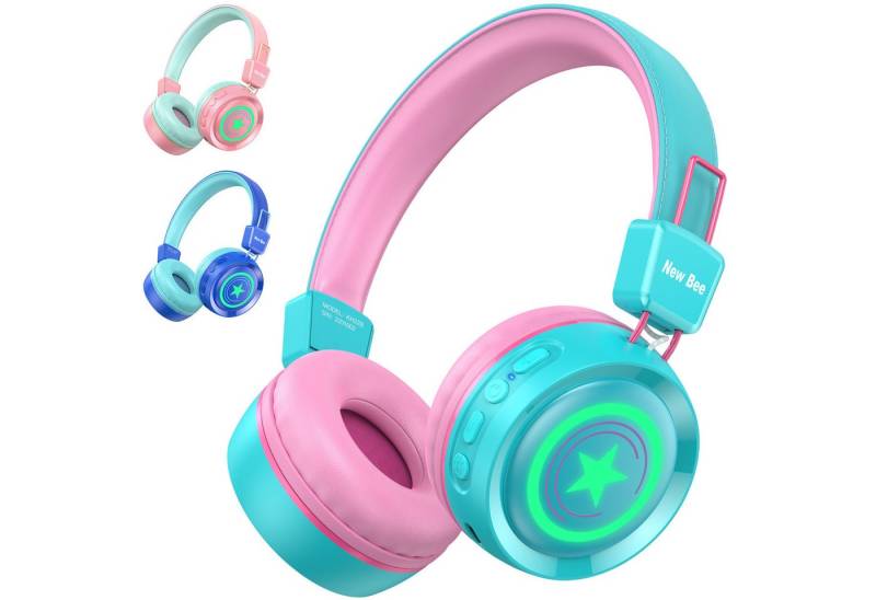New bee KH22B Headphones Kinderkopfhörer Bluetooth V5.0 Headset 15M-Verbindung Bluetooth-Kopfhörer (Bluetooth, 500 mAh großer Akku Bunte Lichteffekte) von New bee