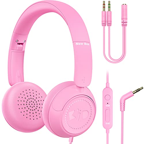 New bee Kinder Kopfhörer Kabel Kinderkopfhörer mit Mikrofon zum Lernen für Jungen und Mädchen Headset Kinder mit Lautstärkebegrenzer 85dB 94dB für Phone Pad PC Laptop Tablet(Rosa) von New bee