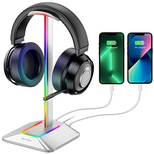 New bee Kopfhörer Ständer RGB Headset Halterung mit USB Typ-C Ladegeräten und Datenübertragung Universal Gaming Headset Ständer Kopfhörer Halter für alle Kopfhörer(Plateado) von New bee