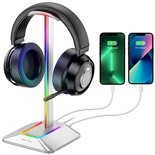 New bee Kopfhörer Ständer RGB Headset Halterung mit USB Typ-C Ladegeräten und Datenübertragung Universal Gaming Headset Ständer Kopfhörer Halter für alle Kopfhörer(Plateado) von New bee